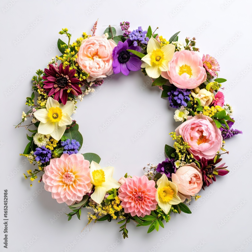 custom made wallpaper toronto digitalFloral Wreath with Colorful Spring Flowers on White
