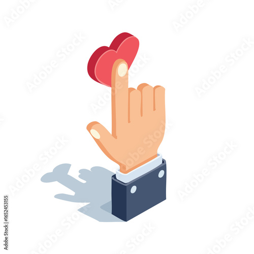 Finger heart Isometric vector illustration with clean 3D perspective.