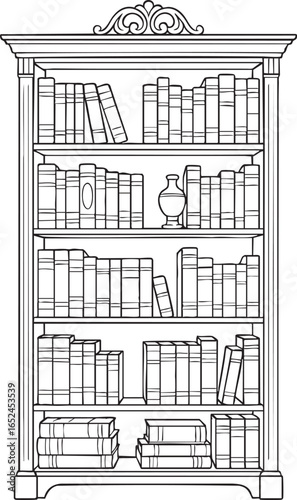 Tall bookcase with glass doors and multiple shelves filled with books