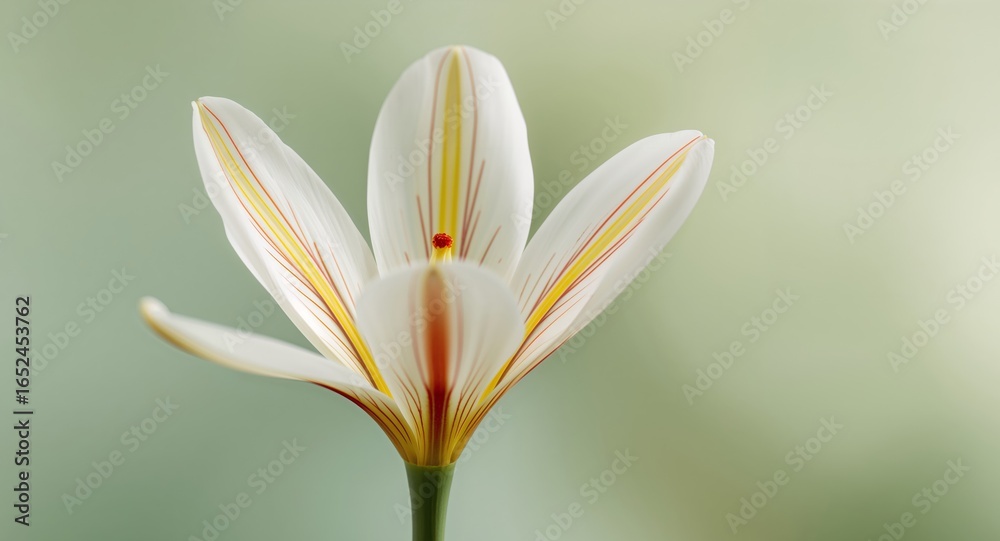 Obraz premium Elegant CloseUp of a Single White Flower with Delicate Colored Stripes, Isolated