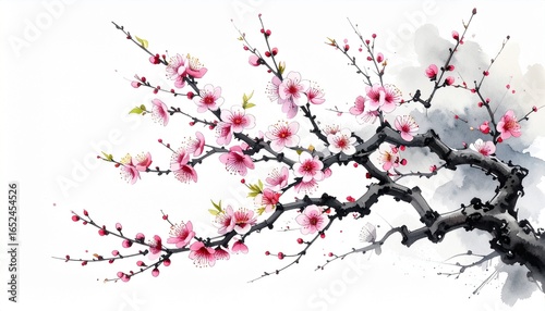 Wallpaper Mural Elegant Watercolor Cherry Blossom Branches Torontodigital.ca
