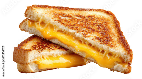 Grilled Cheese Sandwich: A close-up of a perfectly grilled cheese sandwich, revealing the melted, golden cheese oozing from the crispy, toasted bread, a simple yet satisfying food.