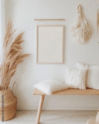 Simple Minimalist Living Room Decor With White Cushions And Pampas Grass