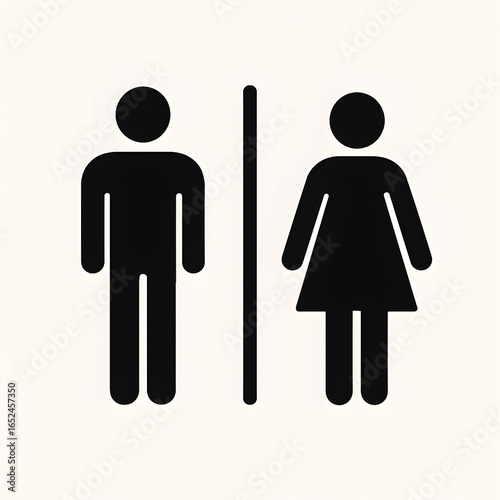 A modern minimalist toilet logo showing a male figure on the left and a female figure on the right, separated by a vertical line, designed in clean black silhouette style
