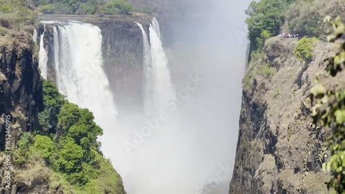 View of Victoria Falls Gorge with rainbow.