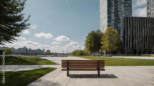 A minimalist urban park bench