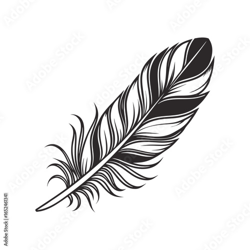 Feather icon set. Black bird quill silhouettes. Vector collection of different plume shapes in flat design style. Lightweight, elegant, flight concept Feather and ink feather set vector icons.