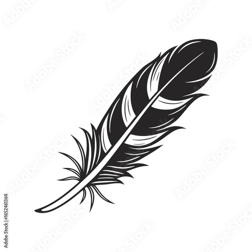 Feather icon set. Black bird quill silhouettes. Vector collection of different plume shapes in flat design style. Lightweight, elegant, flight concept Feather and ink feather set vector icons.