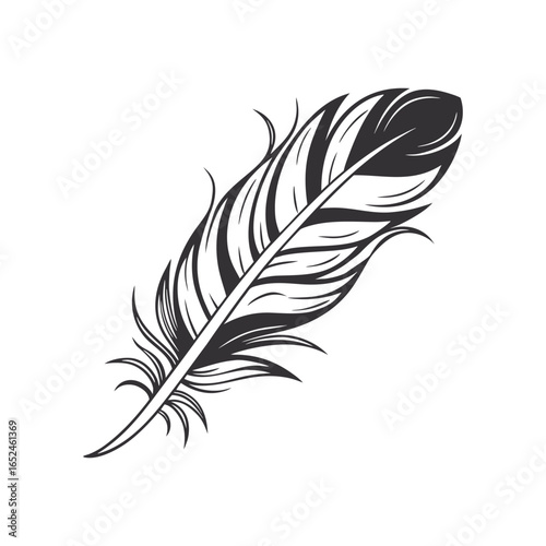 Feather icon set. Black bird quill silhouettes. Vector collection of different plume shapes in flat design style. Lightweight, elegant, flight concept Feather and ink feather set vector icons.