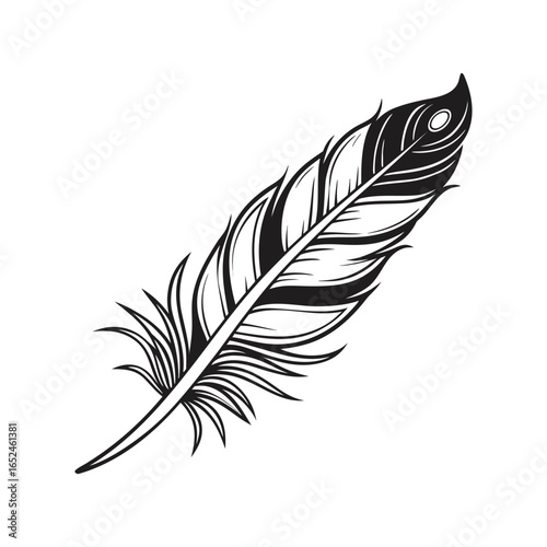 Feather icon set. Black bird quill silhouettes. Vector collection of different plume shapes in flat design style. Lightweight, elegant, flight concept Feather and ink feather set vector icons.