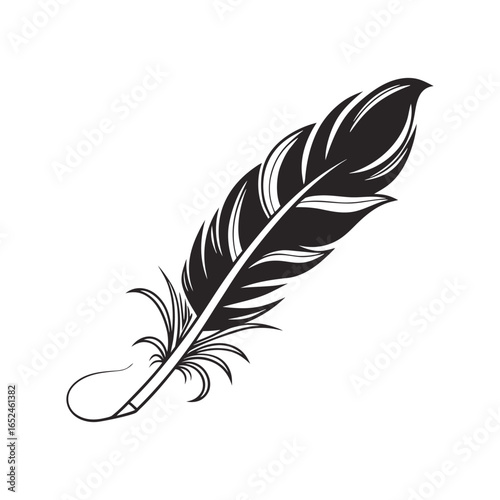 Feather icon set. Black bird quill silhouettes. Vector collection of different plume shapes in flat design style. Lightweight, elegant, flight concept Feather and ink feather set vector icons.