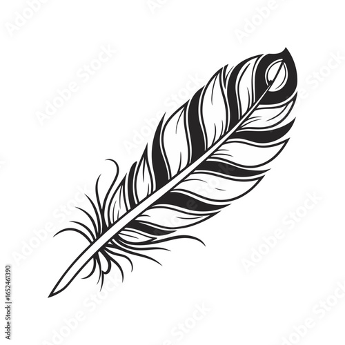 Feather icon set. Black bird quill silhouettes. Vector collection of different plume shapes in flat design style. Lightweight, elegant, flight concept Feather and ink feather set vector icons.
