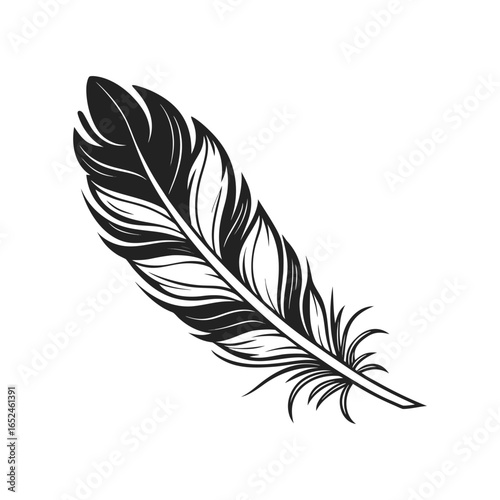 Feather icon set. Black bird quill silhouettes. Vector collection of different plume shapes in flat design style. Lightweight, elegant, flight concept Feather and ink feather set vector icons.