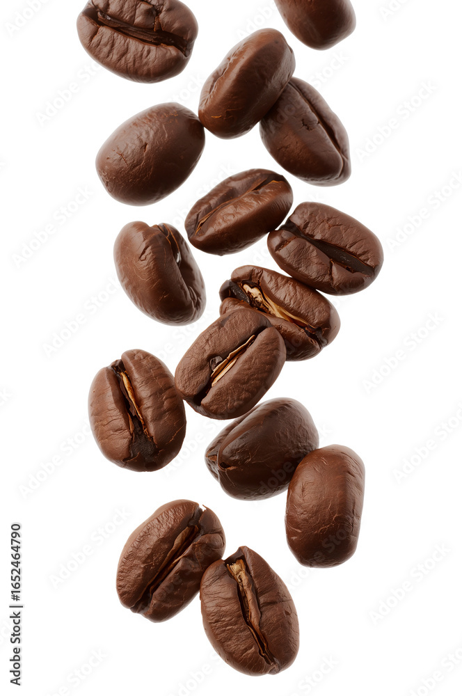 Naklejka premium Suspended aromatic coffee beans creating a floating illusion with enhanced visual depth with