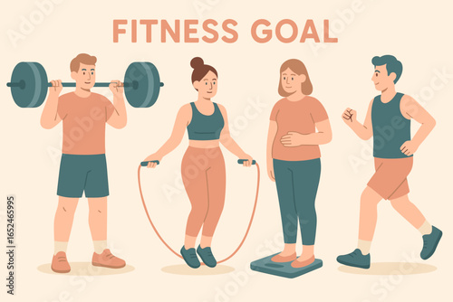Fitness goals: diverse young adults engaging in exercise activities for a healthy lifestyle