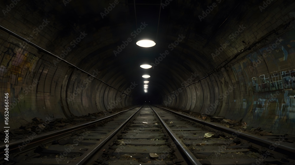 Abandoned subway tunnel with a single glowing light, evoking mystery and suspense 4 Abandoned subway tunnel with a single glowing light, evoking mystery and suspense 4