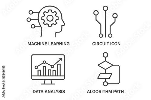Machine learning and data analysis symbols for ai technology concepts
