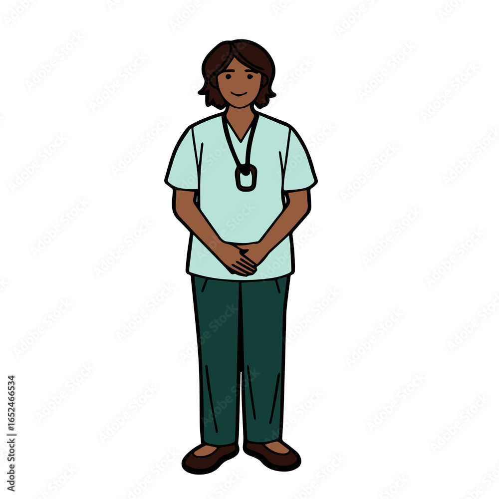 Fototapeta premium A professional nurse vector illustration showing a healthcare worker in uniform. The design represents medical care, hospital service, nursing profession, and health support.