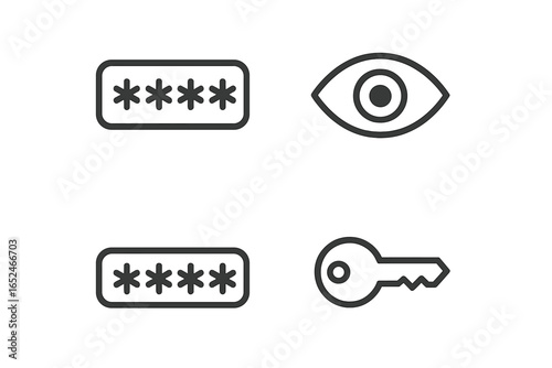 Symbols for passwords and security with eye and key icons