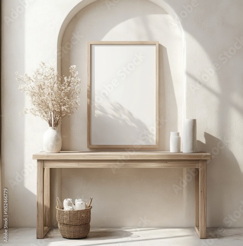 Sunlit Room With Minimalist Decor And Wooden Table