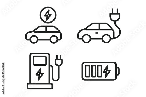 Electric vehicles and charging icons - car, charging station, battery