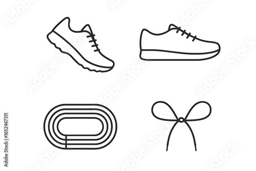 Outline icons of sneakers track and shoelaces