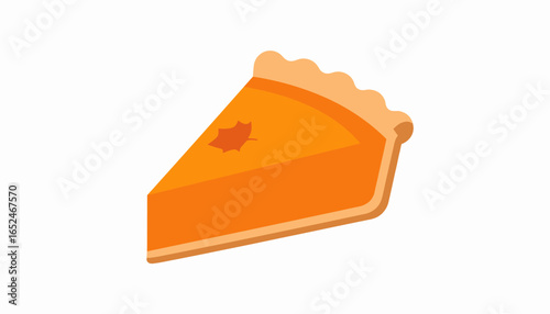 Delicious Pumpkin Pie Slice with Crust, Autumn Dessert Isolated