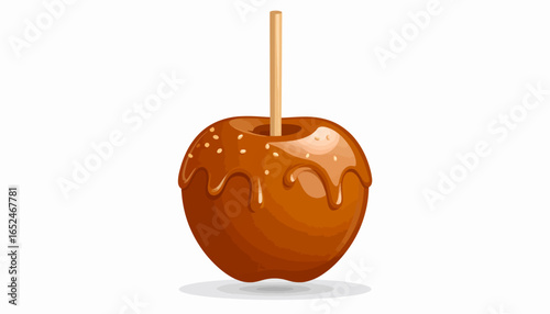Delicious Caramel Apple with Toffee Coating on a Stick, Isolated White Background
