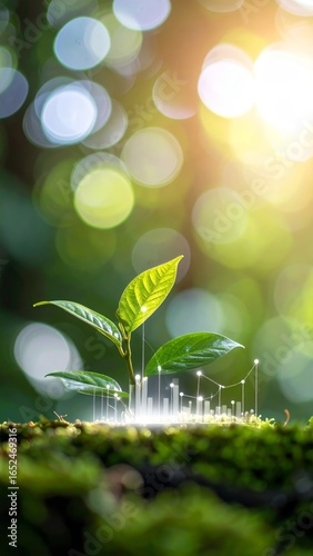 Growth and prosperity symbolized by sprouting plant with financial chart overlay