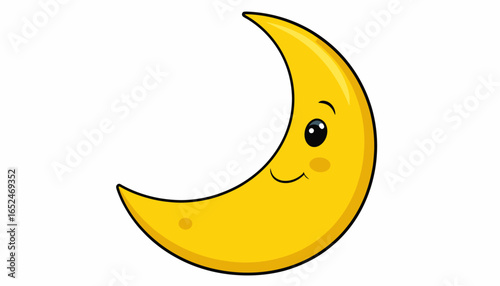 Happy Smiling Cartoon Crescent Moon Character on Isolated White Background