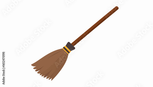Traditional Wooden Broom Isolated on White Background