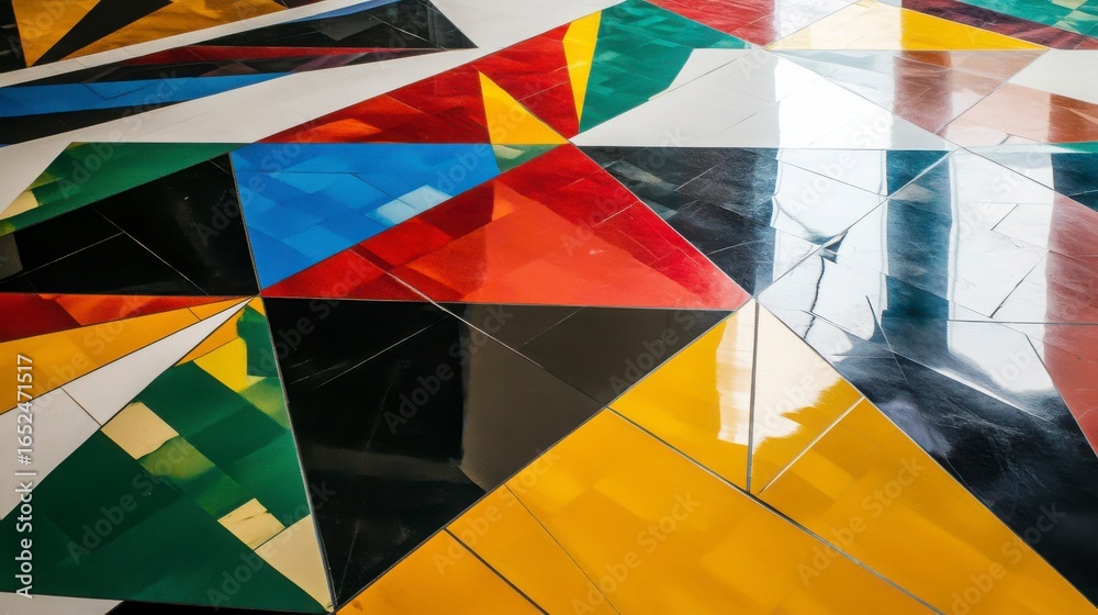 Fototapeta premium Vibrant Geometric Triangle Pattern Floor Design
