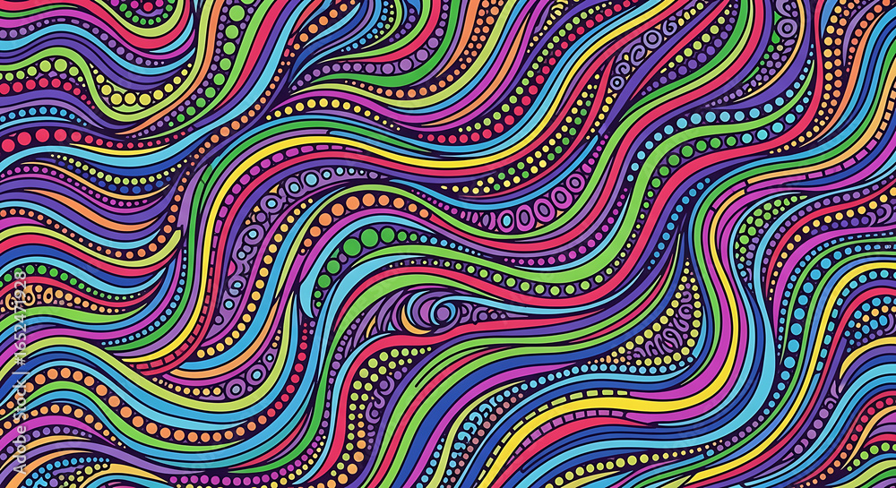 Fototapeta premium psychedelic wavy lines and dots pattern creating a mesmerizing, energetic visual flow for creative projects and modern design.