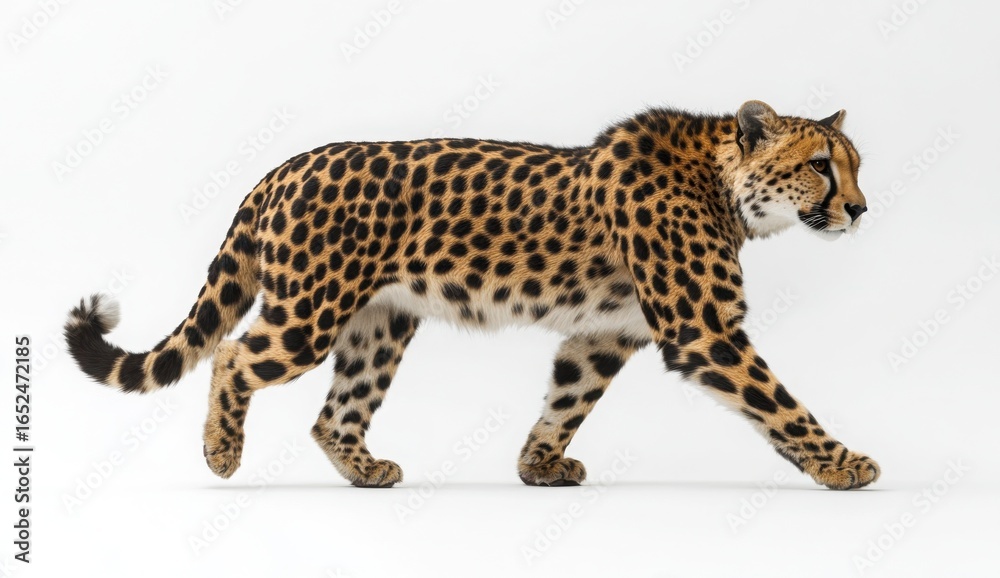 Obraz premium Walking Leopard Profile On White Background