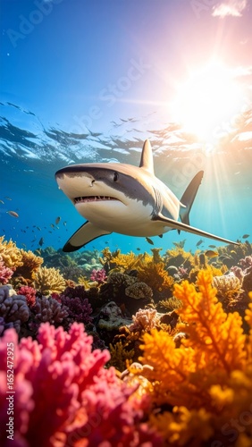 Wallpaper Mural Bonnethead shark gliding through coral reef under bright sunlight conditions Torontodigital.ca