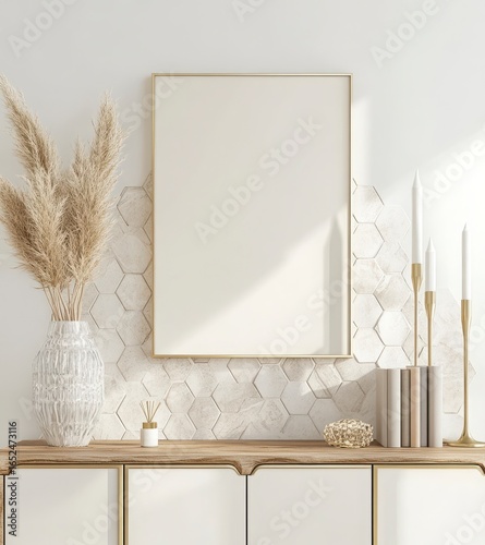 White And Gold Minimalist Home Decor Mockup With Pampas Grass