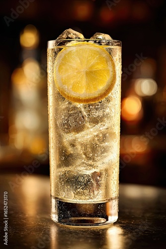 Refreshing Lemon Highball Cocktail with Ice