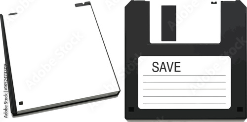 Floppy disk, old computer technology for data storage, retro vintage media, magnetic information digital drive hardware