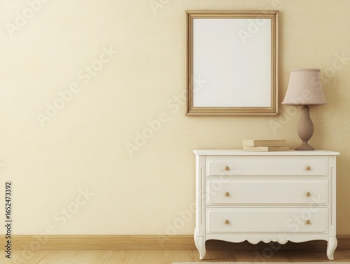 White Dresser And Beige Walls In A Calm Interior Setting