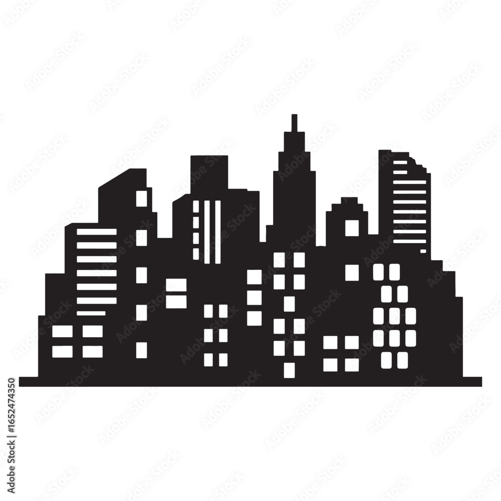 Fototapeta premium Black and White Vector Silhouette of Modern City Skyline
