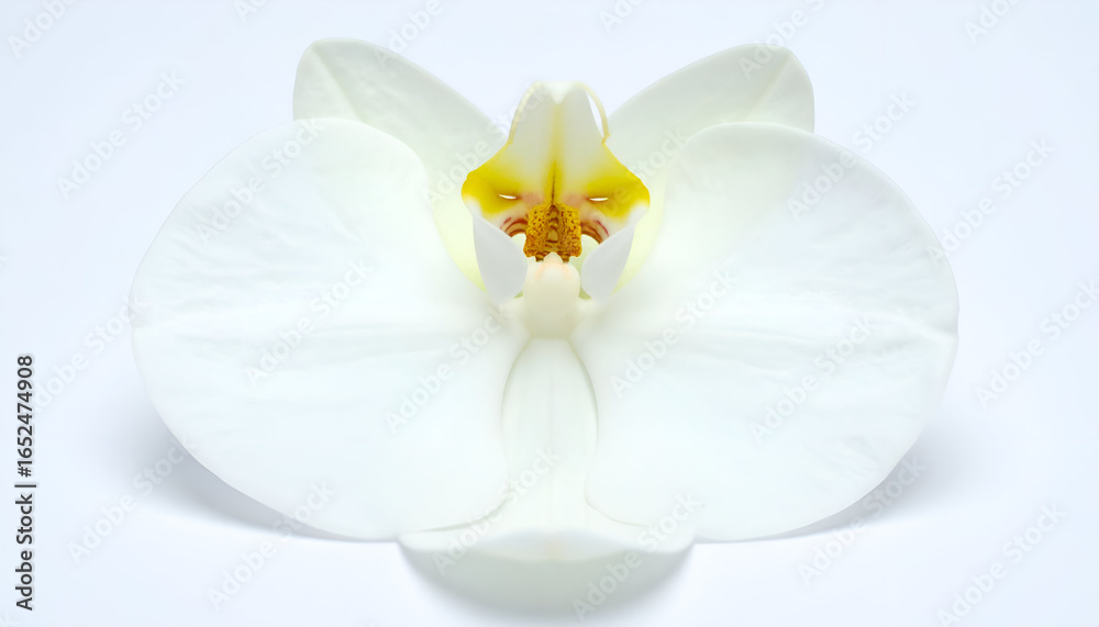 Obraz premium Close-up of a pristine white orchid, showcasing intricate details of the flower's center.