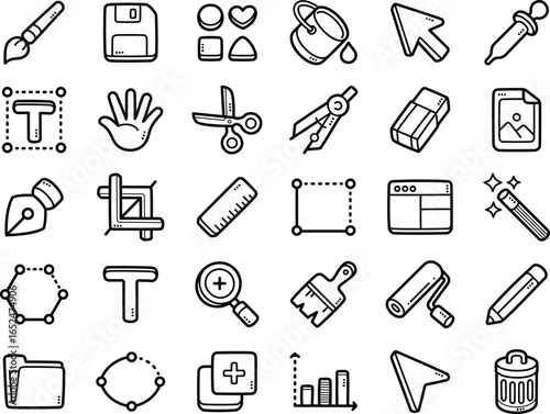 Graphic tools hand-drawn doodle art illustrations and elements - such as selection, magic wand, cursor and area type.