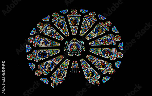 Round Stained Glass Window in Church Interior