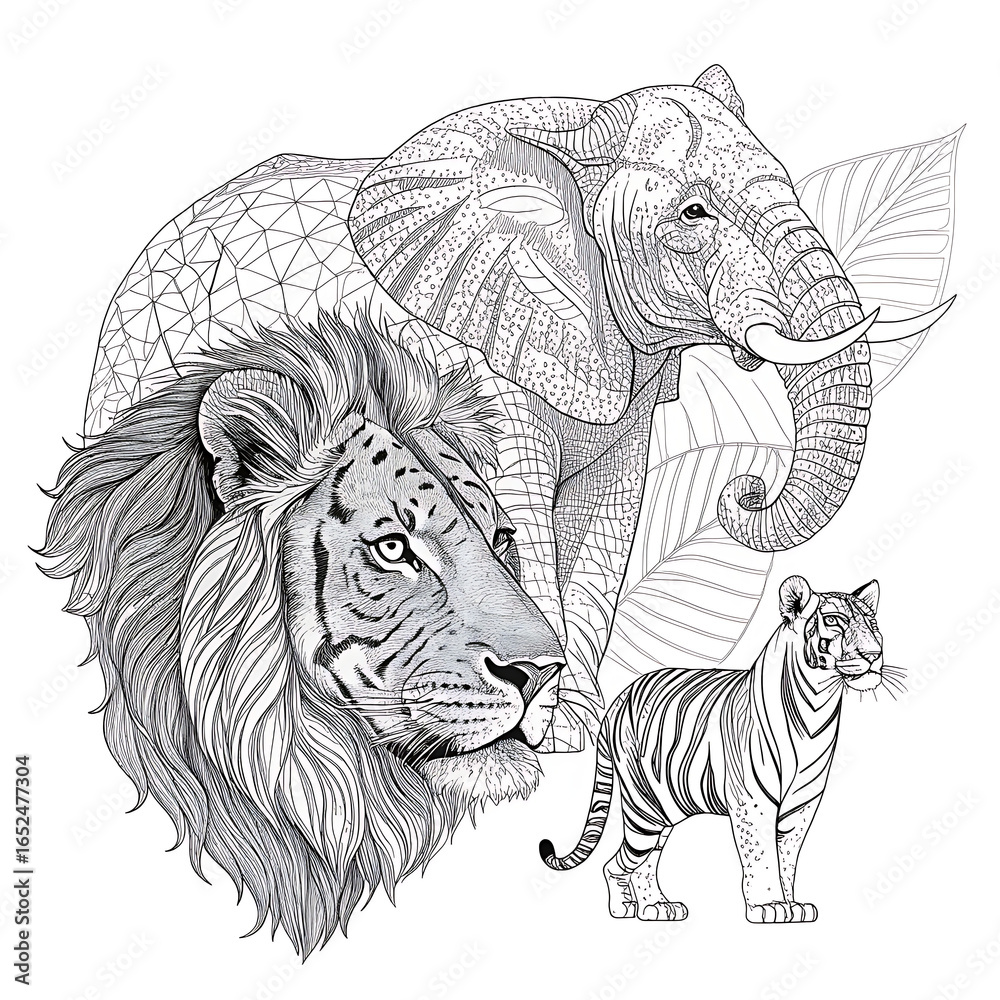 Obraz premium a wild lion head with a tribal-style design, perfect for a tattoo or logo