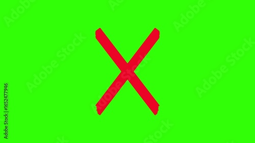 Cross Sign on a Green Screen. 4k cross mark animation, Wrong Symbol in Motion graphic, red cross mark icon brushstroke animation Transparent background. Red X letter, Prohibition. Error. Wrong marker,