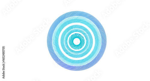 Concentric circles swirl in shades of blue creating a dynamic eyecatching abstract design against a white background