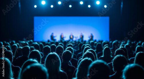 Attendees engaged in a captivating presentation at a grand conference hall event