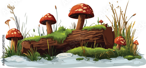  Peaceful Woodland Stump and Wild Mushrooms