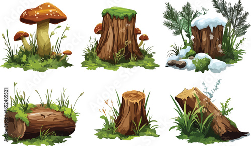 Forest Floor with Mushrooms and Green Moss
