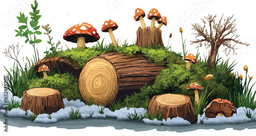 Hidden Forest Scene with Mushrooms and Plants